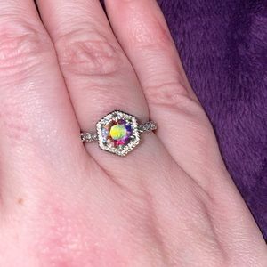6 sided multicolored & clear rhinestone ring size 7